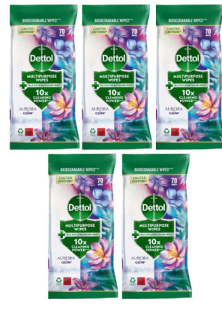 Dettol Limited Edition Aroura Glow Multipurpose Cleaning Wipes (5 X 70 wipes)